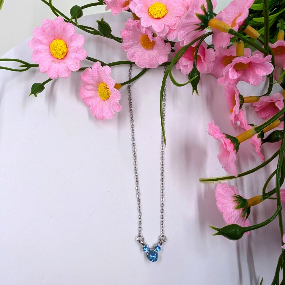 Disney Brand Signed Vintage Y2K Mickey Mouse Necklace with Genuine Blue Crystal